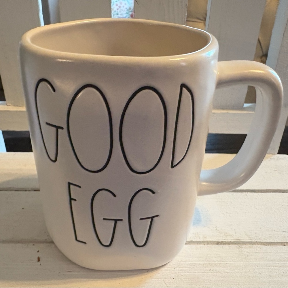 White Ceramic Mug with 'Good Egg' Design